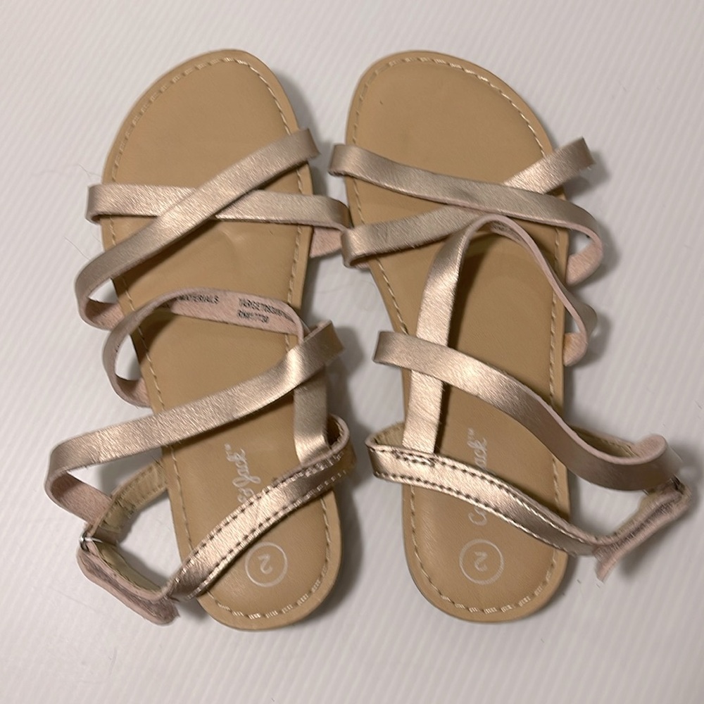 Cat & Jack Girls Rose Gold Sandals with Velcro Straps - size 2